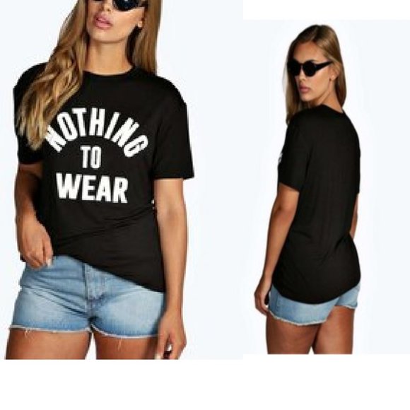 Boohoo Tops - Black NOTHING TO WEAR Tee Shirt Short Sleeve 12